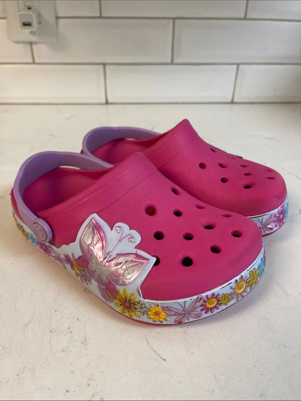 Crocs Kids' Crocband Butterfly Clogs Candy Pink Size 1 Junior Style # 202664